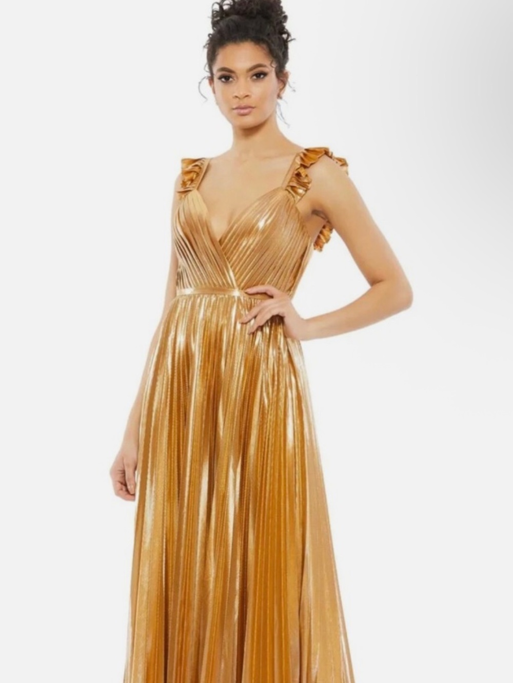 Mac Duggal Pleated Gold Dress